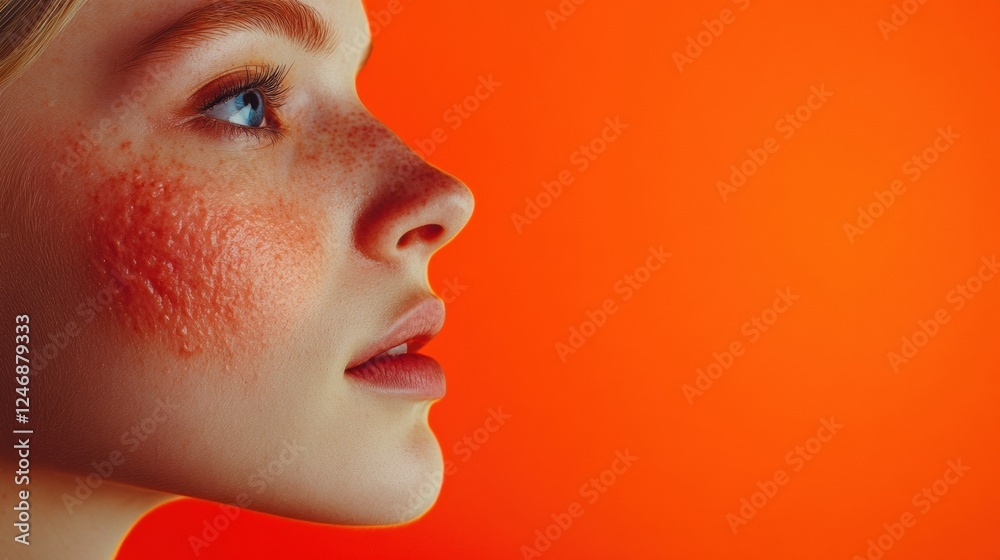 Poster Split face comparison showcasing acne and redness versus smooth glowing skin for skincare discussion. Generative AI