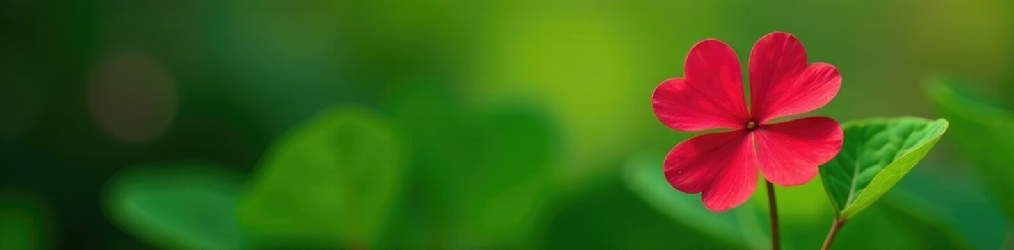 Single large red three-petaled clover with an extra leaf, plant, clover, botanical