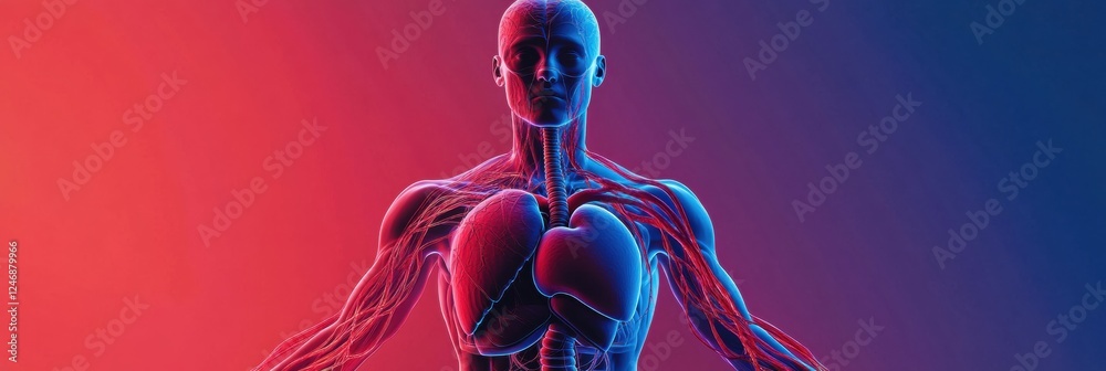 Poster detailed anatomical representation of the circulatory system showing veins, arteries, and heart stru