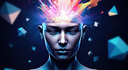 Abstract representation of a human head with colorful explosion of creativity