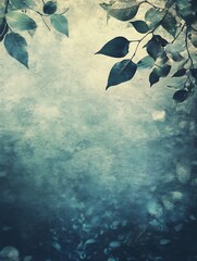 Moody leaves silhouette against a textured teal gradient background : Generative AI