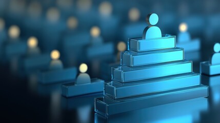 Abstract leadership concept with blue figures on pyramid structure