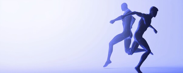 Fototapeta premium Dynamic runners in motion on a minimalist backdrop.
