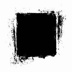 A grunge black square created with thick brush strokes, featuring rough edges and a textured, distressed look. This abstract design adds a raw, artistic touch, ideal for backgrounds, overlays.