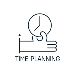   Watch counting time in arm.  Planning or time management . Event deadline.Vector linear icon isolated on white background.