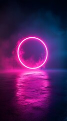 Obraz premium Abstract neon background with a round glowing frame 