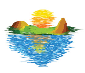 Nature mountain on vintage design, vintage natural resources, sea beach nature