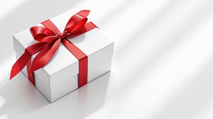 Obraz premium appreciation gift box with red ribbon on clean surface symbolizing corporate gratitude employee recognition and reward