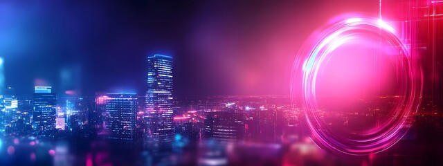 Obraz premium Abstract neon background with a round glowing frame 