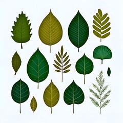 Fototapeta premium Verschiedene grüne und braune Blätter aufgereiht in einem minimalistischen Muster