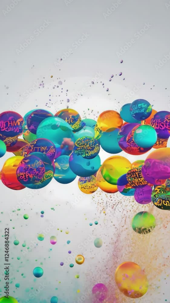 Poster a white background with three colorful spheres in the middle. the spheres are of different colors an