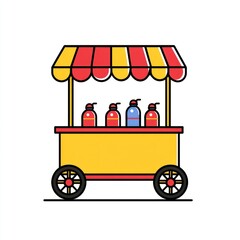 Obraz premium Colorful food cart, street vendor, picnic supplies, background empty. Possible use stock photo for food trucks