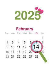 February 2025 Calendar &ndash; Valentine&rsquo;s Day Spotlight with a Magnifying Glass