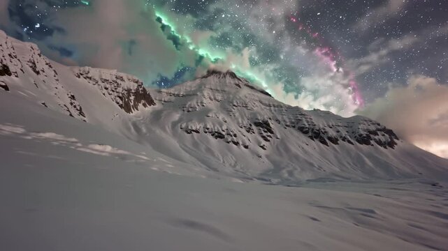 Arora above the snowy mountain