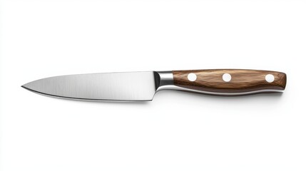 Knife with wooden handle on white background for culinary and kitchen use