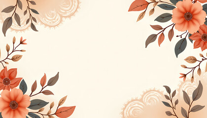 Obraz premium Floral background with peach and brown leaves and flowers