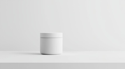 White cup placed on a white table in a minimalist setting with natural lighting