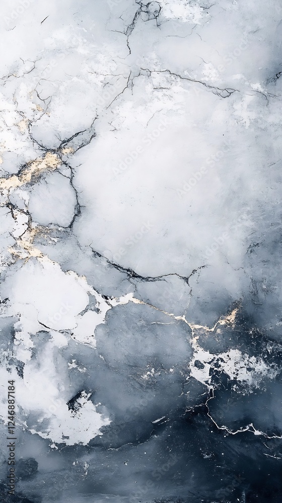Aufkleber textured marble surface with cracks and subtle gold accents in cool tones : generative ai