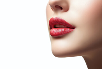 Naklejka premium Close up of female face, isolated on white background, beauty concept