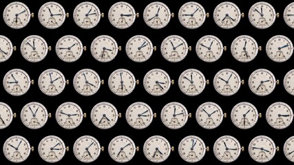 vintage clocks in large grid pattern