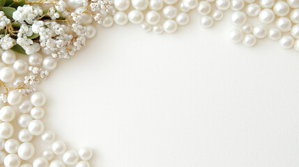 Pearl and Blossom Border: A delicate border of glistening pearls and delicate white blossoms creates a stunning and elegant background for any special occasion, invitation, or product display.