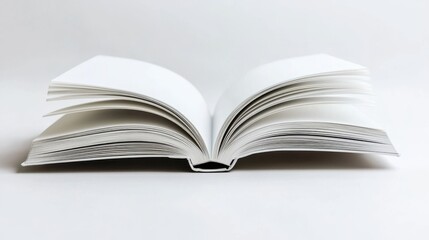 Obraz premium Open book lying on a white background with visible pages and text for educational or literary purposes