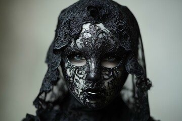 Gothic black metal and lace masquerade mask a  sophisticated costume accessory