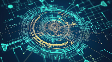 Fototapeta premium Abstract Digital Circuitry: A mesmerizing, abstract representation of a futuristic digital circuit, showcasing a complex network of interconnected nodes and lines.