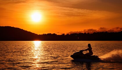 Sunset adventure over tranquil waters during a vibrant summer evening