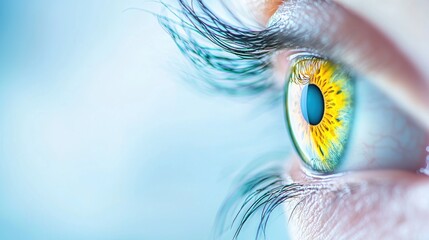 Close up of a human eye with detailed iris and eyelashes in natural light setting