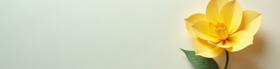Obraz premium A single yellow paper flower against a plain background, flowers,