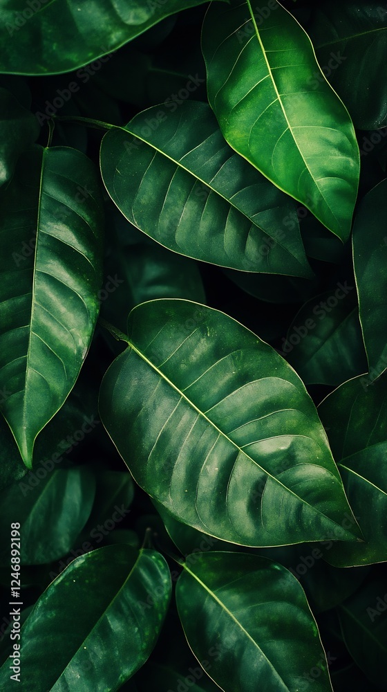 Poster vibrant green leaves with deep veins creating a lush natural texture : generative ai