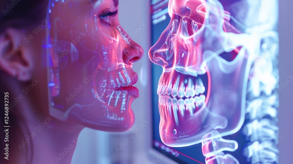 Poster a healthcare professional studies advanced 3d imaging technology showing a detailed visual of the hu