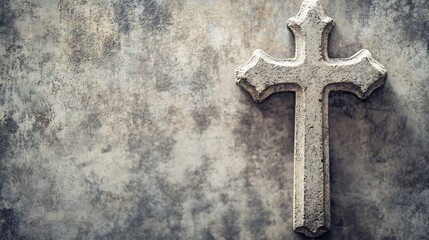 Stone Christian Cross Against Rustic Wall Spiritual Symbolism in Art : Generative AI