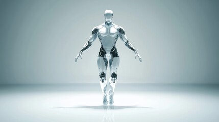 Fototapeta premium Futuristic humanoid robot model on display.