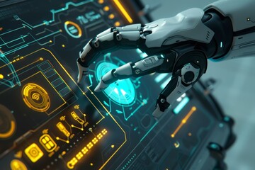 Fototapeta premium Futuristic robot hand on digital screen