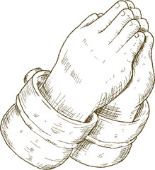 Vintage Engraving of Praying Hands in Humble Supplication