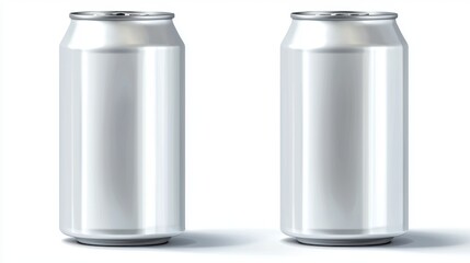 Two aluminum cans with blank labels on a white background for design and branding purposes