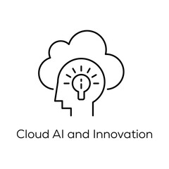 Cloud AI and Innovation Icon – Artificial Intelligence and Cloud Technology- Vector Editable Stroke Line Icon