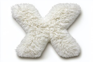 Fluffy White Letter X Pillow on White Background
