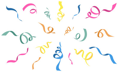 Colorful many ribbon paper falling isolated on white background. Confetti for birthday, party, festival fair, celebration, and congratulation. Vector illustration flat design.