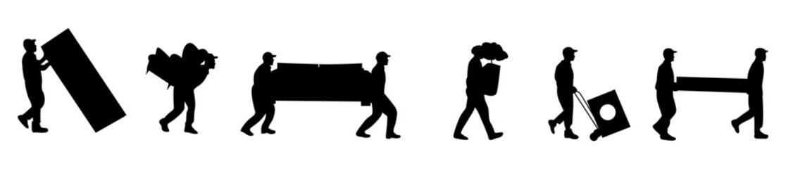 Workers are carrying various items in their hands vector.