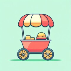 Cartoon food cart stands ready to serve delicious treats against a plain background