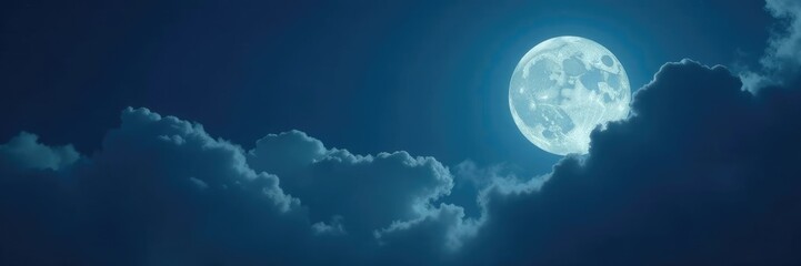 Nightly clouds veil the full moon's gentle glow, atmospheric, halo, full