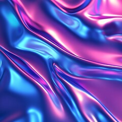 Naklejka premium Photo 3d render Metallic liquid background. Abstract neon texture. Rainbow 3d holographic foil. Wavy glossy surface in blue and purple colors Background 
