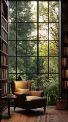 library wooden chair in the window