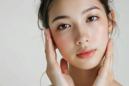 肌の綺麗な日本人女性のポートレート（スキンケア・美容・整形・背景なし）