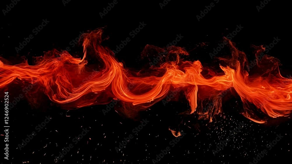 Poster abstract fire flames creating a burning wave with sparks on a black background, perfect for represen