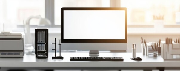 Minimalist office workspace with computer.