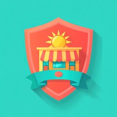 Local shop, sunlit facade, protective shield, for small biz insurance ads